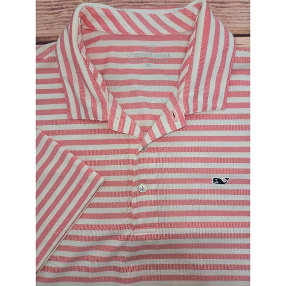 Vineyard Vines Mens Pink Striped Polo Medium - Picture 4 of 8